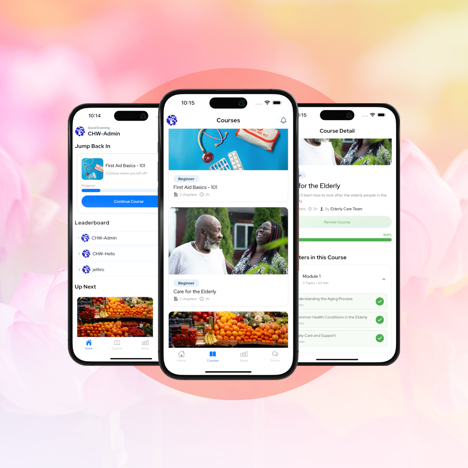 CHW training app — learning content across devices